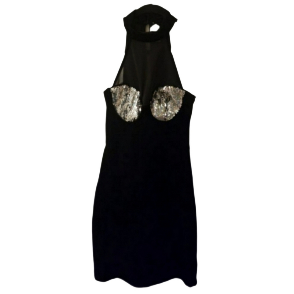 Dazzling Delight: A Short Velvet Dress with Silver Sequin Detailing